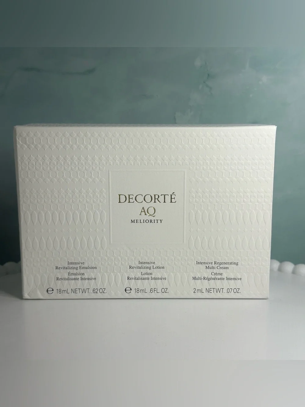 DECORTE AQ MELIORITY TRAVEL SET 3PC EMULSION LOTION CREAM LUXURY SKINCARE NIB
